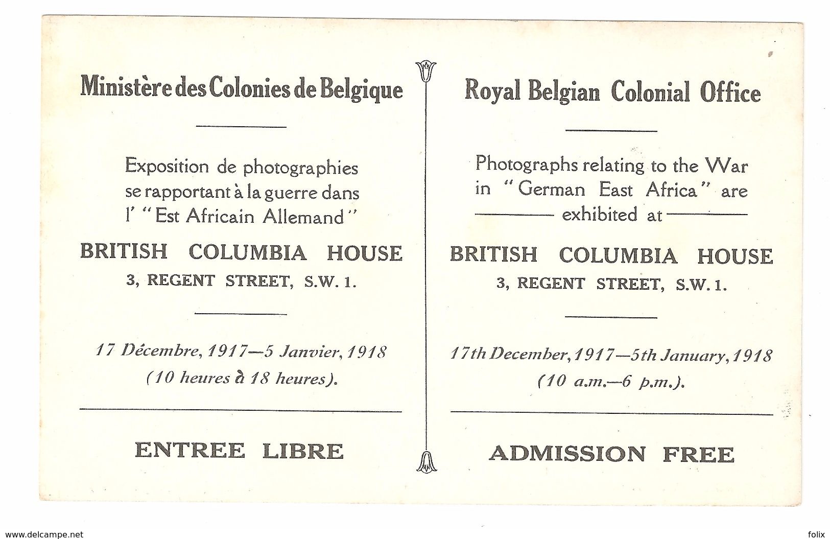 Duitsch Oost Afrika / Est Africain Allemand - Belgische Bezetting - Advertentie Kaart - Intrede Belgen In Tabora - 1917 - Tanzanie