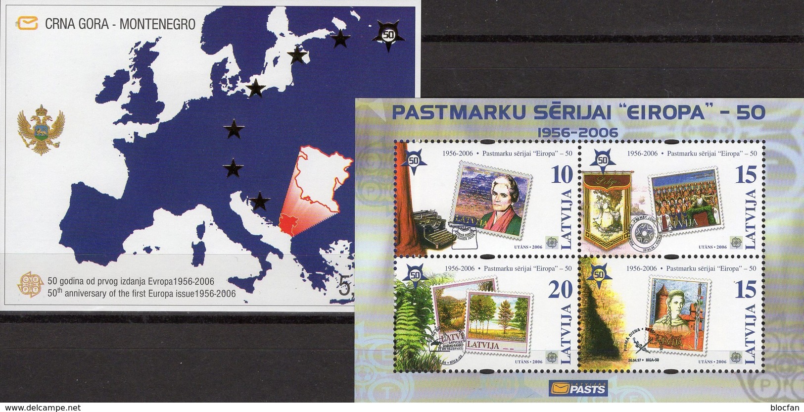 50 Years CEPT 2005 Latvija Block 21+Montenegro Bl.3 ** 27&euro; Wimpel Farn Ms Bloc Stamps On Stamp Map Sheets Bf EUROPA - 2005