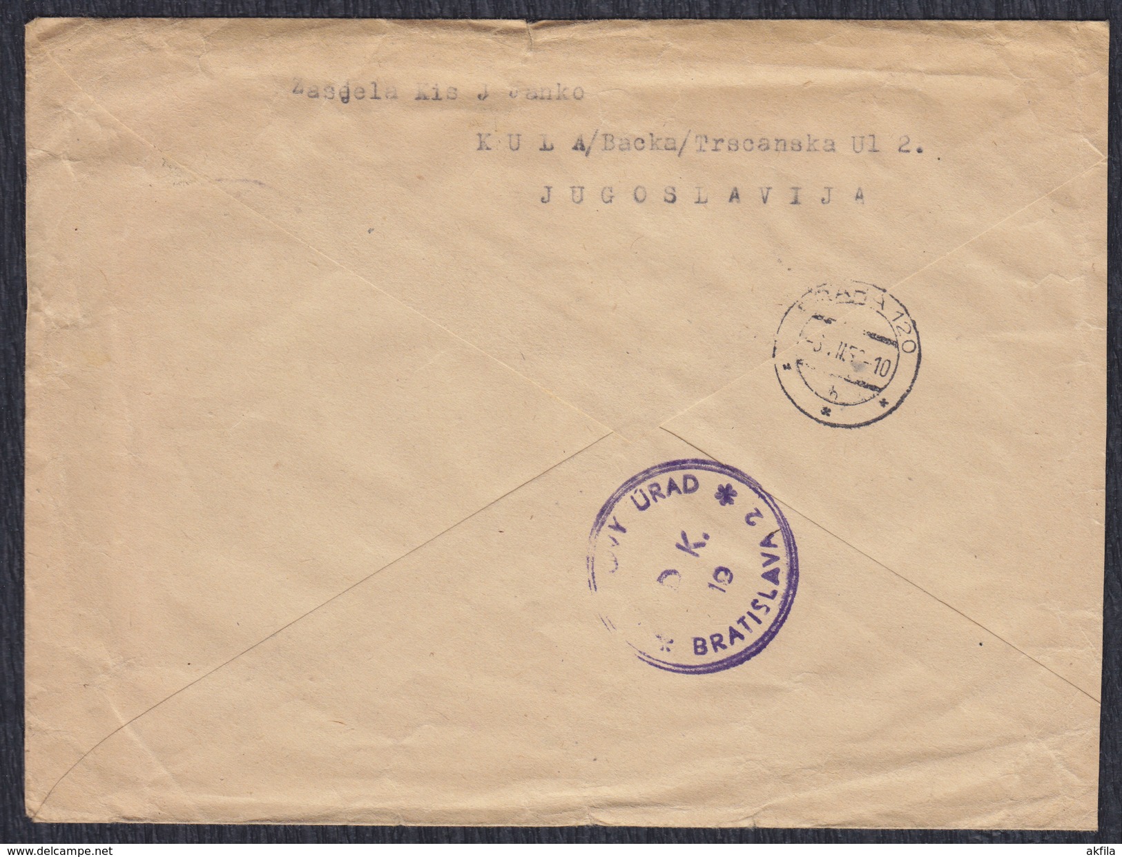 Yugoslavia 1950 Marshal Tito, Letter Sent From Kula To Bratislava - Covers & Documents