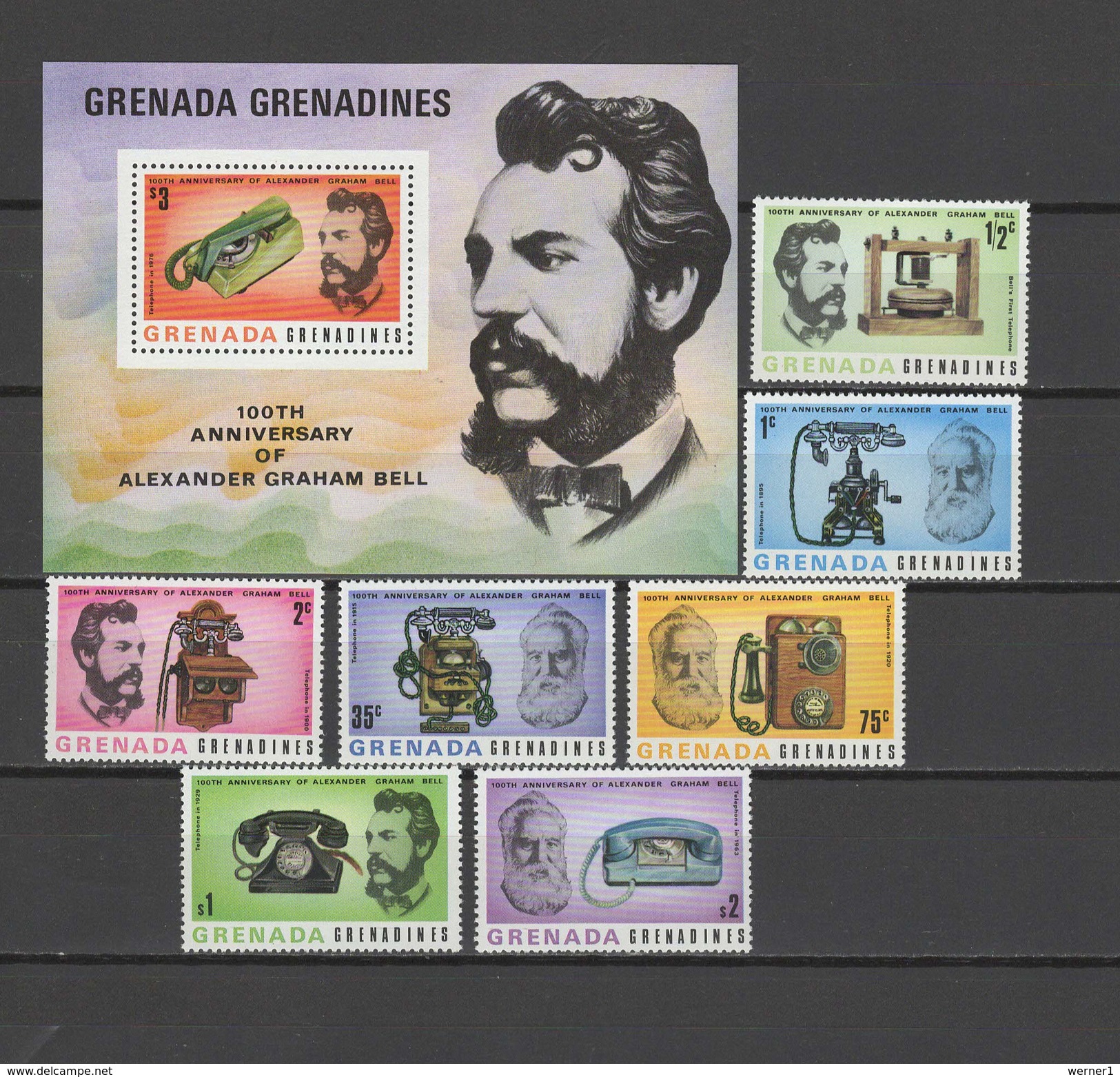 Grenada - Grenadines 1977 Space Telephone Centenary Set Of 7 + S/s MNH - North  America