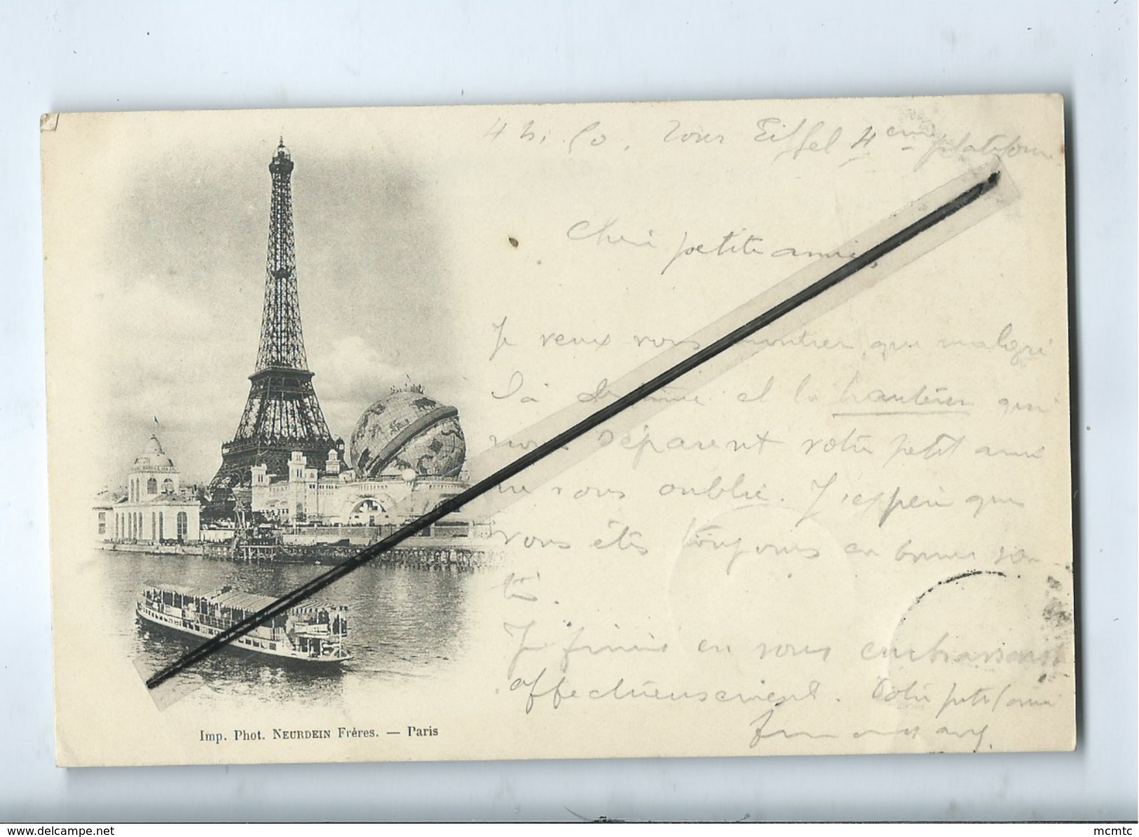 CPA  - Paris - Tour Eiffel - Bateau Mouche (cachet Au Verso : Sommet De La Tour Eiffel  ) - Tour Eiffel