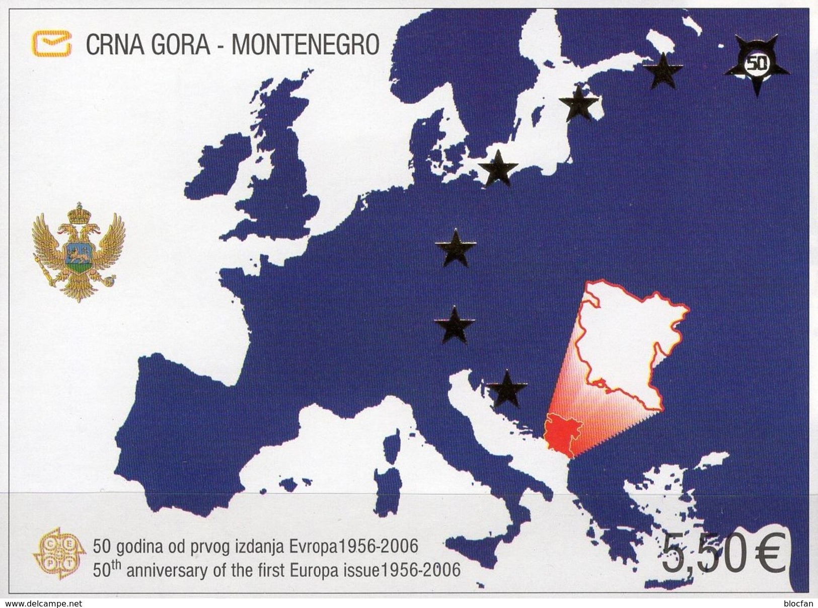 Landkarte 50 Years CEPT 2006 Montenegro Block 3 ** 24€ Imperforiert Ms Bloc Stamps On Stamp Map S/s Sheet Bf EUROPA - Montenegro