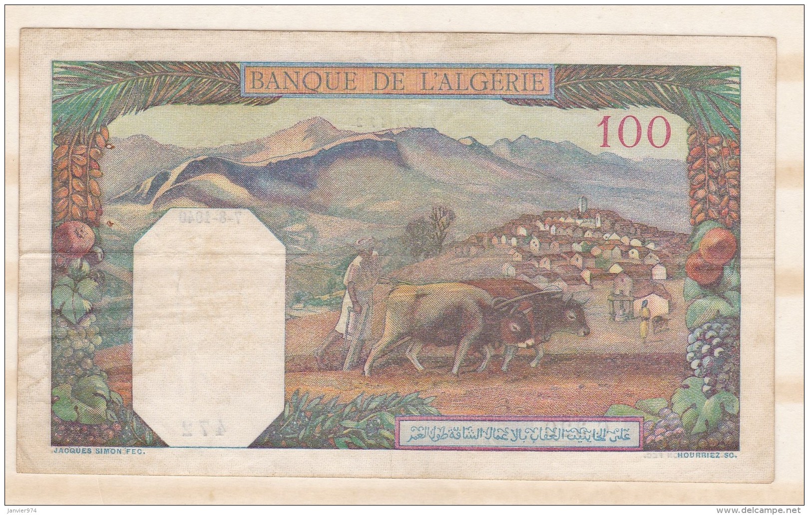 Billet . 100 FRANCS 27 - 8  - 1940, Alphabet C.320  N° 472 - Algerien