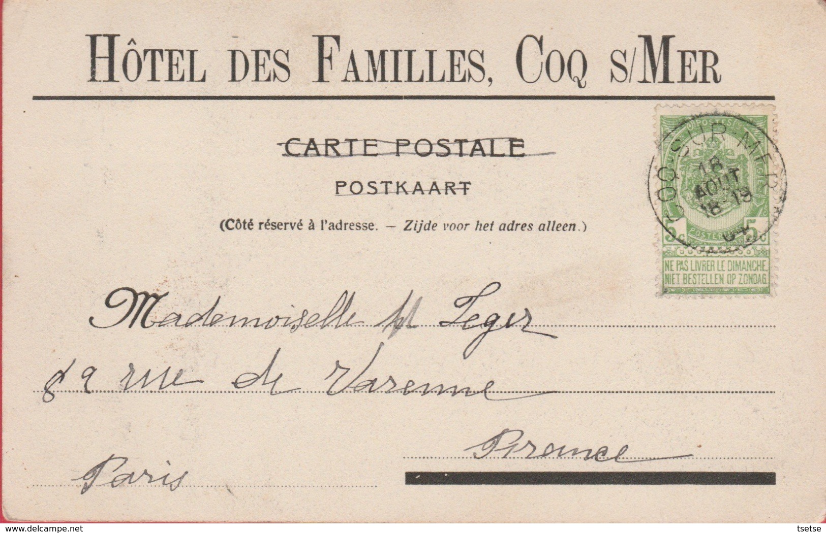 De Haan / Coq S /Mer - Hôtel Des Familles - 1904 ( Verso Zien ) - De Haan