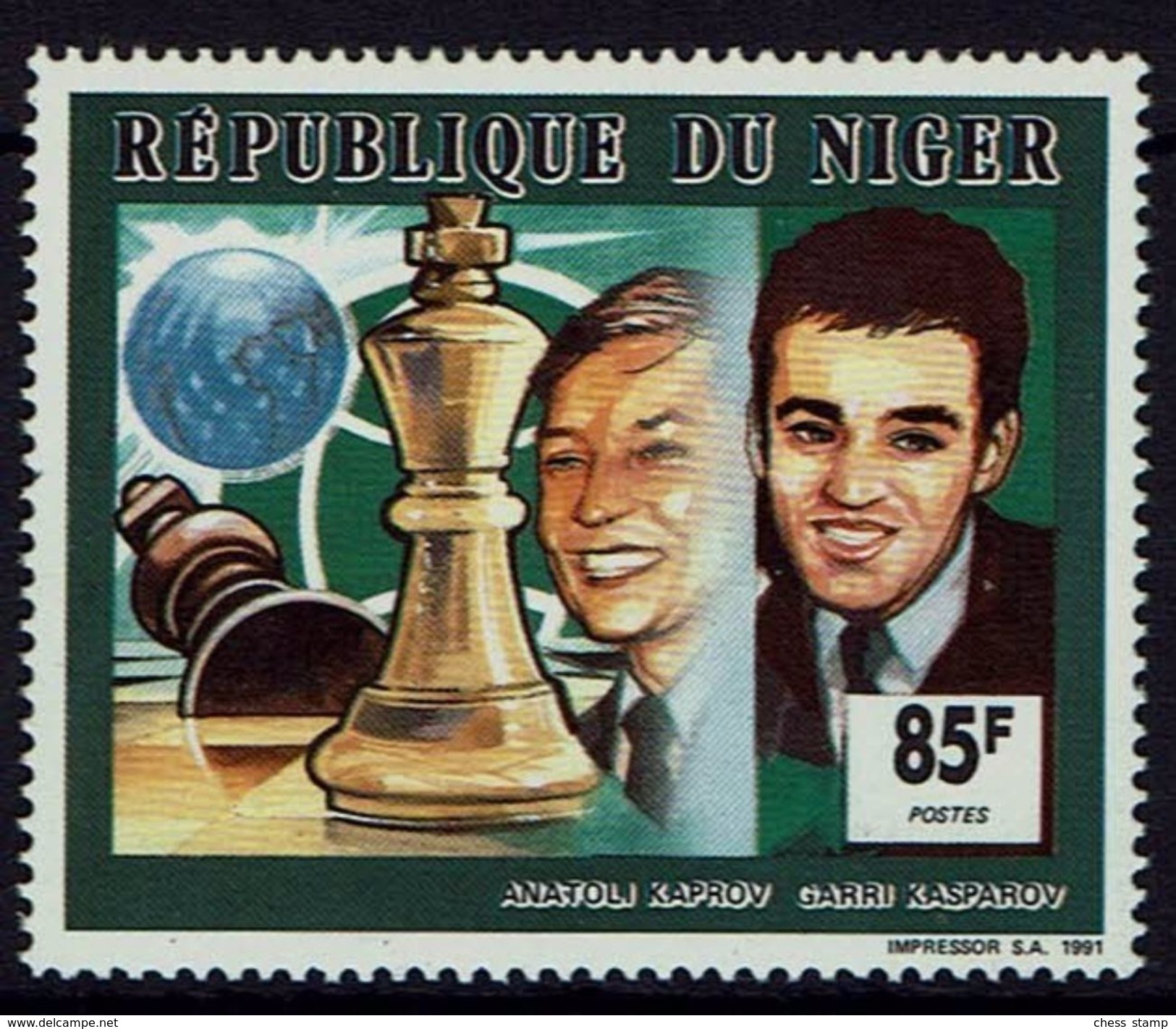 Schach Chess Ajedrez échecs - Niger 1991 - Anatoli Karpow, Garri Kasparow - MiNr 1135 - Schach
