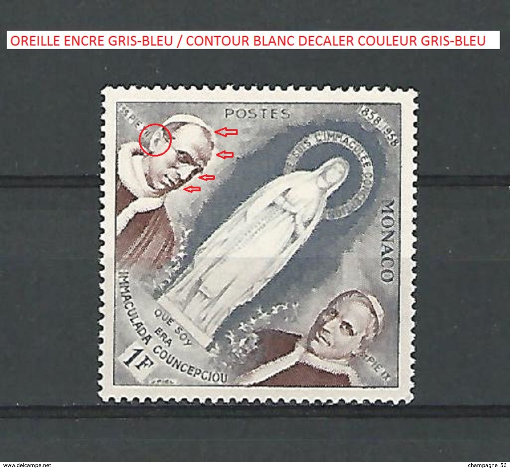 VARIÉTÉS  1958 N° 492a  PIE XII STATUE DE LA VIERGE ET PIE IX NEUF * GOMME DOS CHARNIÈRE - Variétés