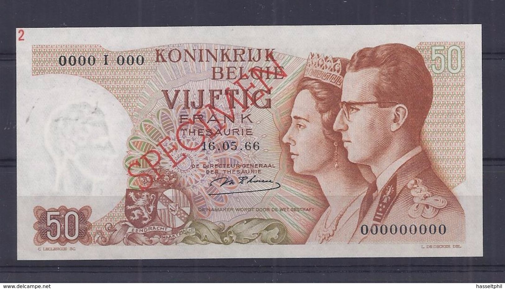 50 Frank - Francs  - Type 1966  Koninklijk Paar  M 46a  Quasi Nieuw -  Presque Neuf - Met Opdruk SPECIMEN - [ 8] Fakes & Specimens