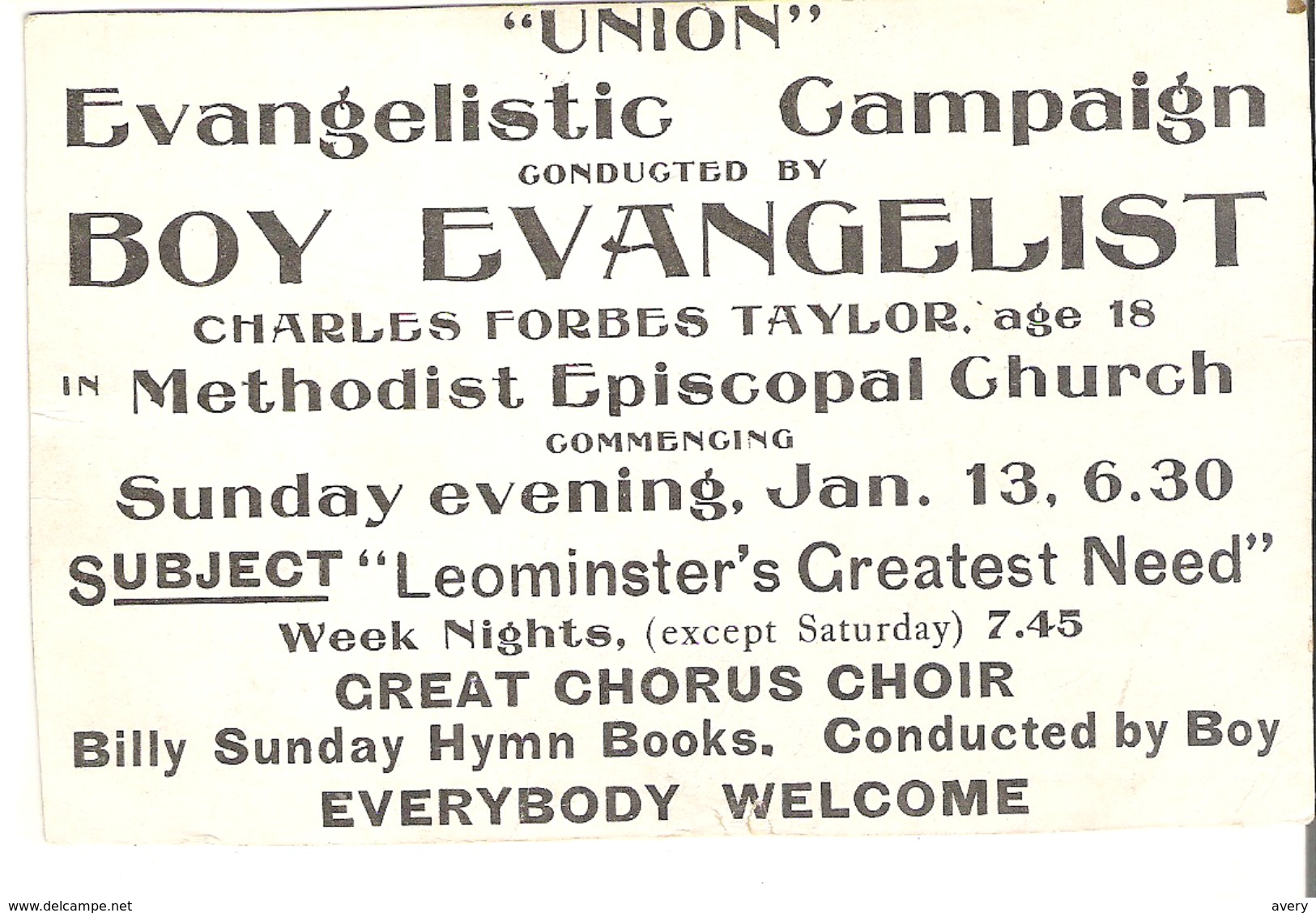 Evangelistic Boy Evangelist Charles Forbes Taylor, Age 18 Methodist Episcopal Church Small Cut Right Side - History