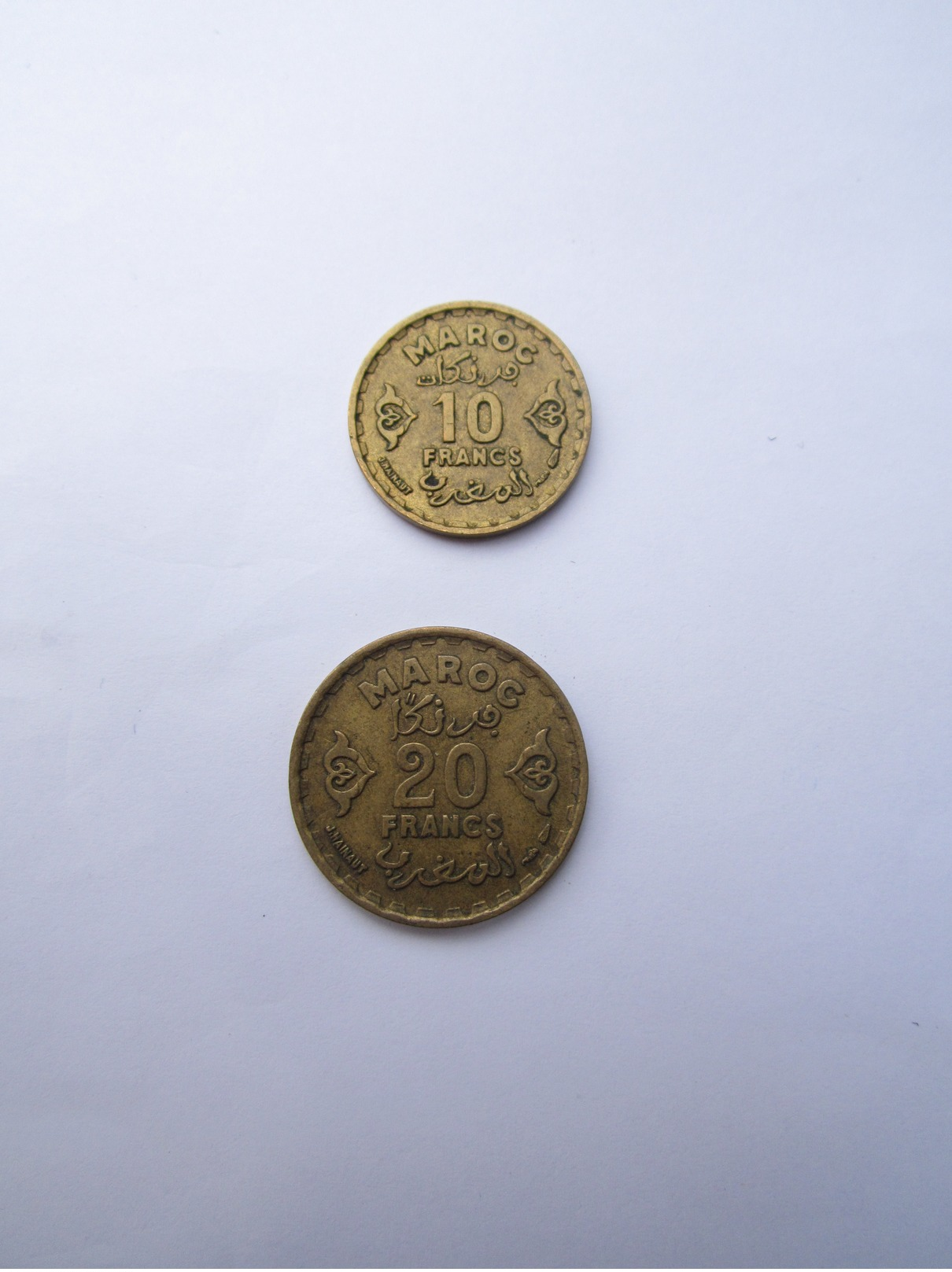 2 Pièces 20-et-10 Francs Protectorat-Français 1371/1952-MAROC-( Morocco ) - Marruecos