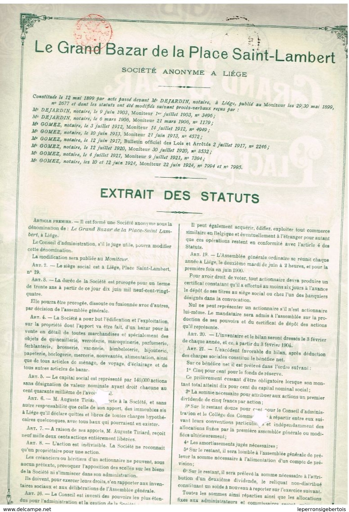 Titre De 1924 - Le Grand Bazar De La Place Saint-Lambert - Liège - - Textile