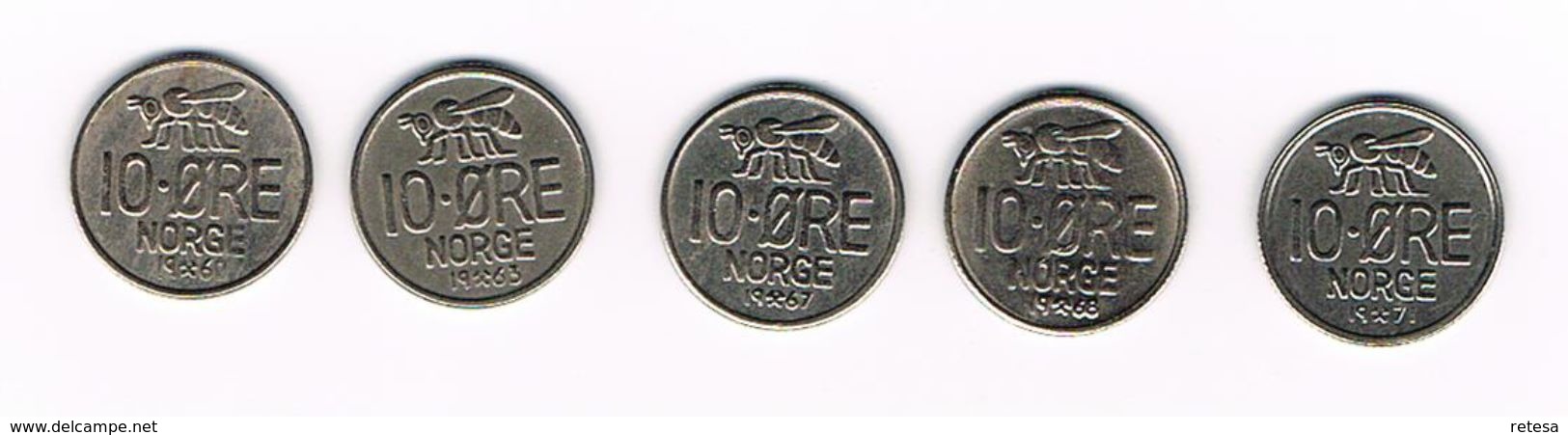 ) NOORWEGEN  5 X 10 ORE  1960/63/67/68/71 - Norvège