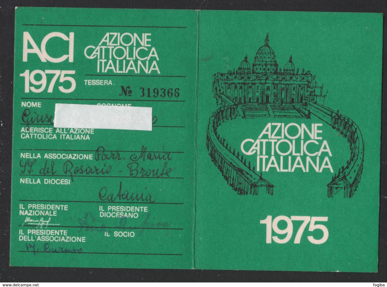 BU538   Tessera  Azione Cattolica Italiana  1975 - Documents Historiques