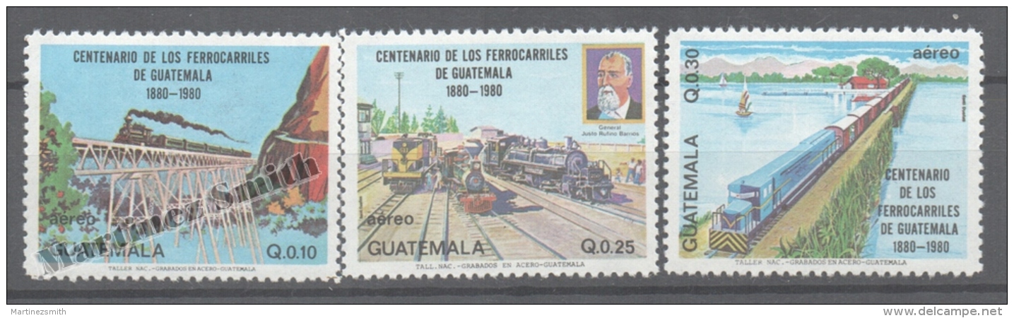 Guatemala 1983 Yvert A 762-64, Centenary Of Guatemela Railways - Air Mail - MNH - Guatemala