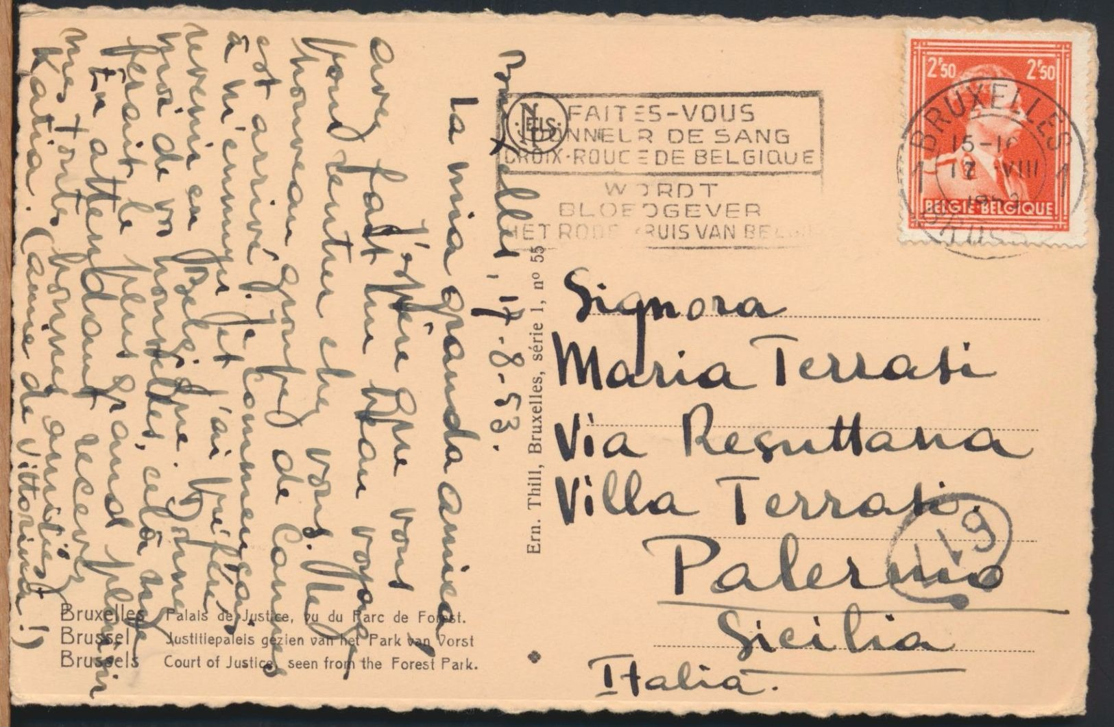 °°° 6236 - BELGIO - BRUXELLES - PALAIS DE LA JUSTICE - 1953 With Stamps °°° - Monumenti, Edifici