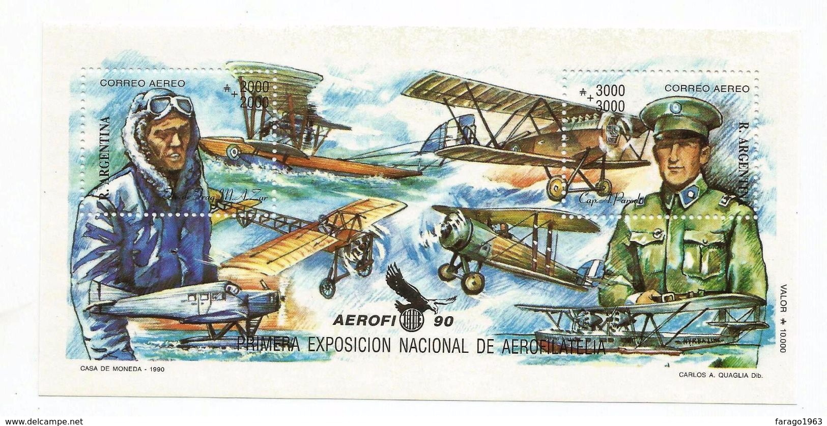 1990 Argentina Aerophilately Complete Souvenir Sheet  MNH - Nuevos