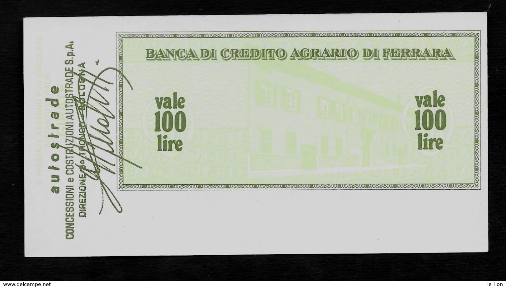 1 Mini Assegno Circolare BANCA CREDITO AGR. FERRARA Autostrade 3° Tronco BO - FDS - [10] Cheques Y Mini-cheques