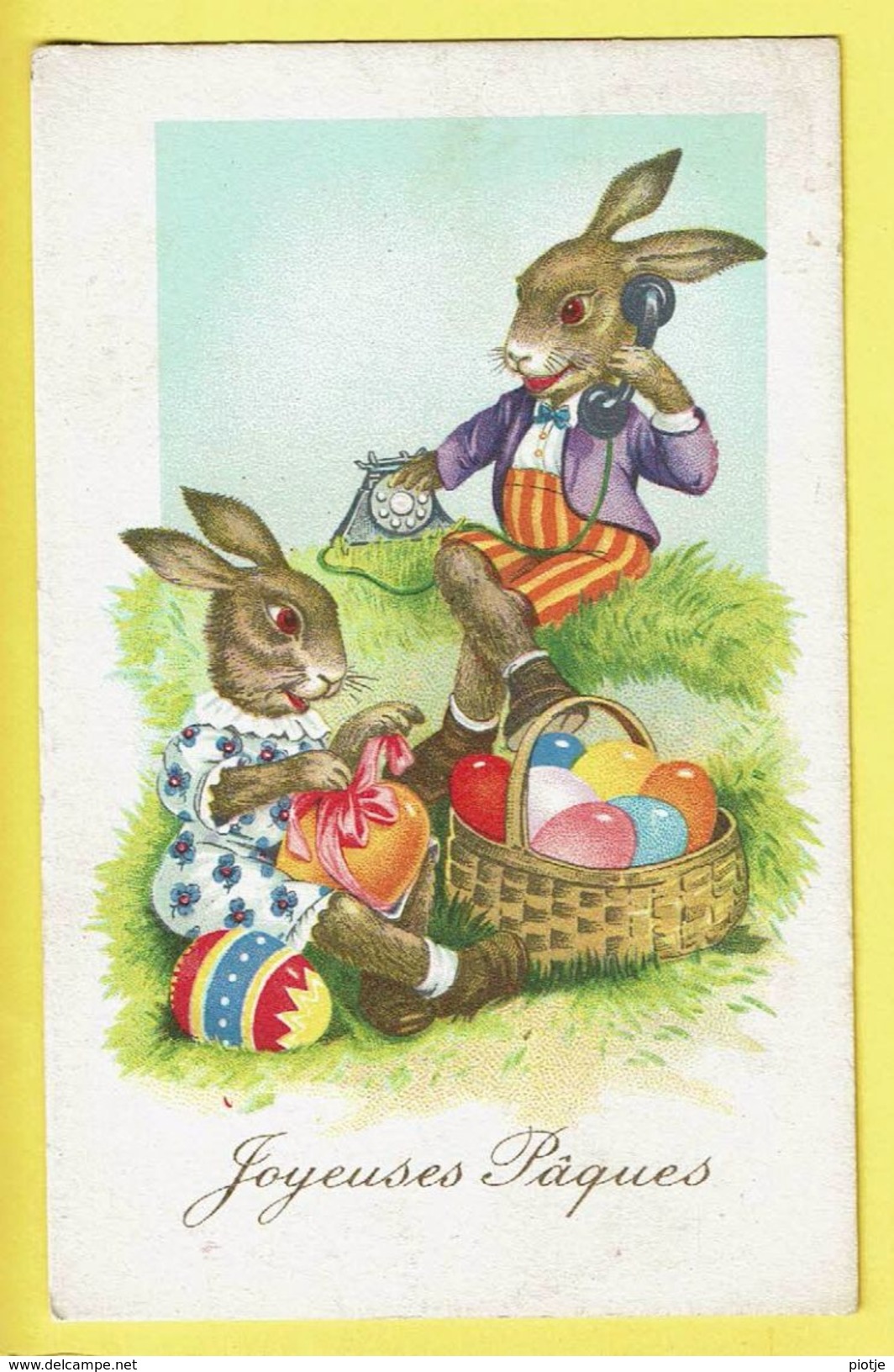 * Pasen - Paques - Easter (Fantaisie - Fantasy) * (Import Nr 7689-1) Joyeuses Paques, Telephone, Lapin, Bunny, Rabbit - Easter