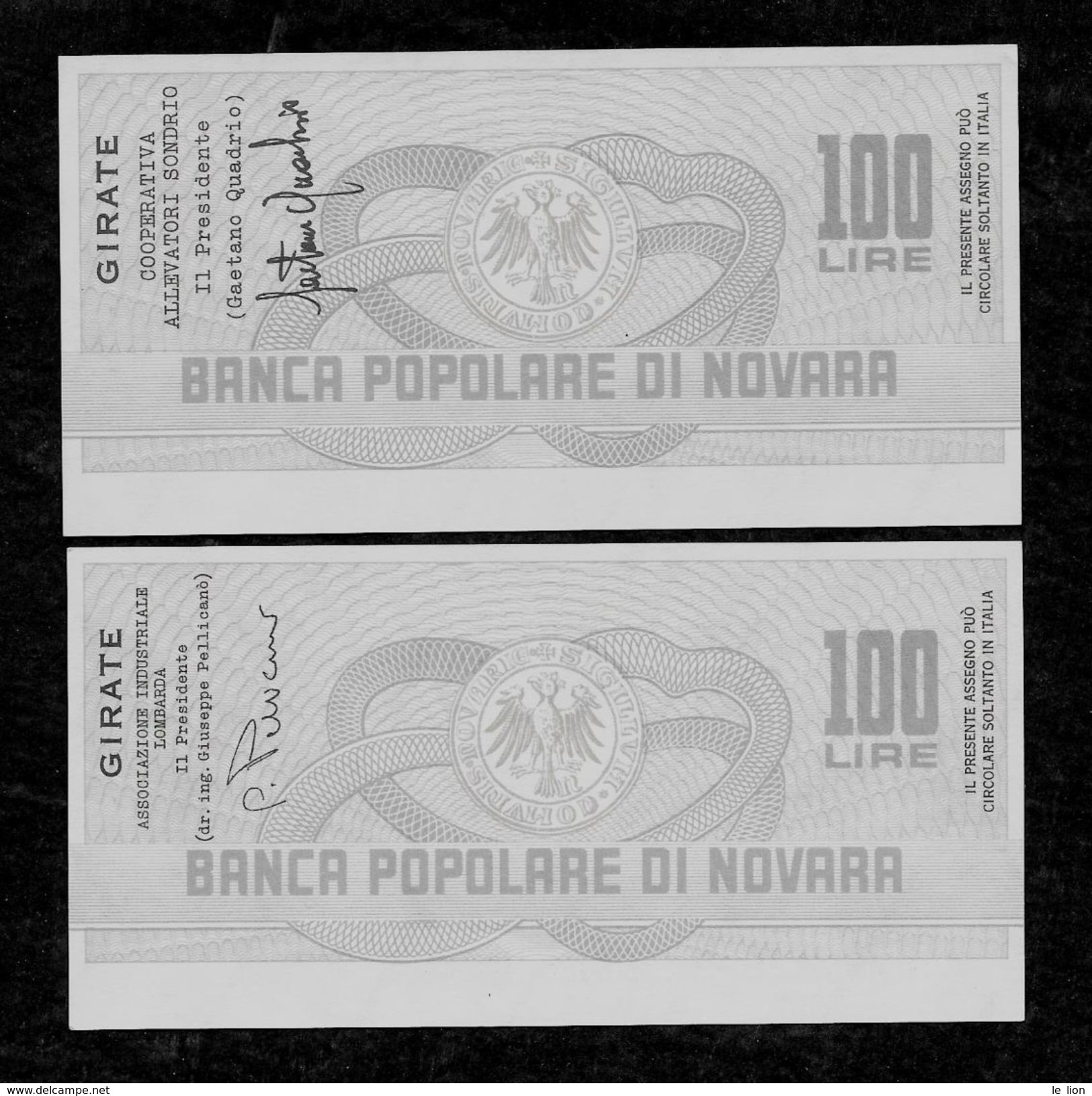 2 Mini Assegni Circolari BANCA POPOLARE NOVARA Ass. Ind. Lombarda, Coop. Allev. Sondrio - FDS - [10] Cheques Y Mini-cheques