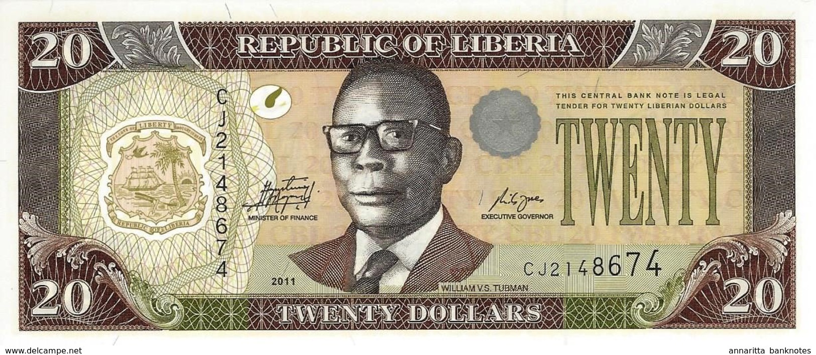 LIBERIA 20 DOLLARS 2011 P-28f UNC [ LR308f ] - Liberia