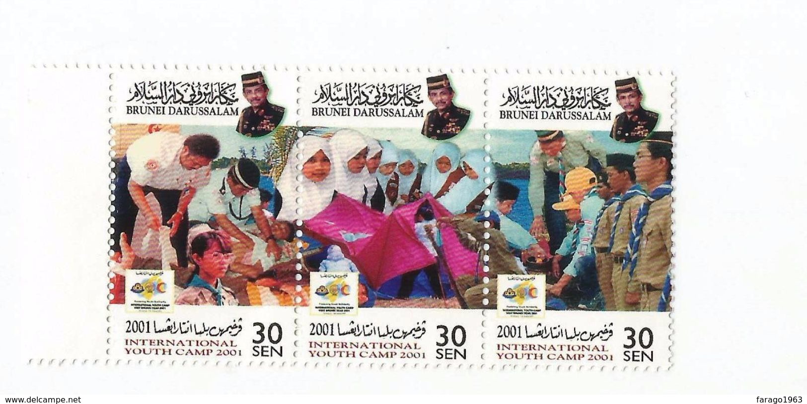 2001 Brunei International Youth Camp Boy Scouts Complete Strip Of 3 + Souvenir Sheet MNH - Brunei (1984-...)