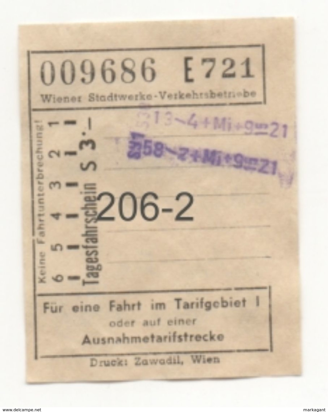 WIEN: Wiener Stadtwerke Verkehrsbetriebe - Tagesfahrschein S 3.- - Europa