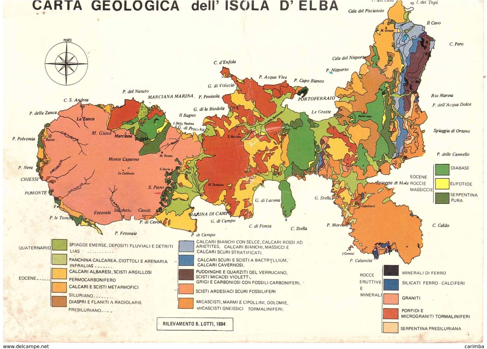 £50 TIEPOLO SU CART. GRANDE CARTA GEOLOGICA DELL'ISOLA D'ELBA - Carte Geografiche