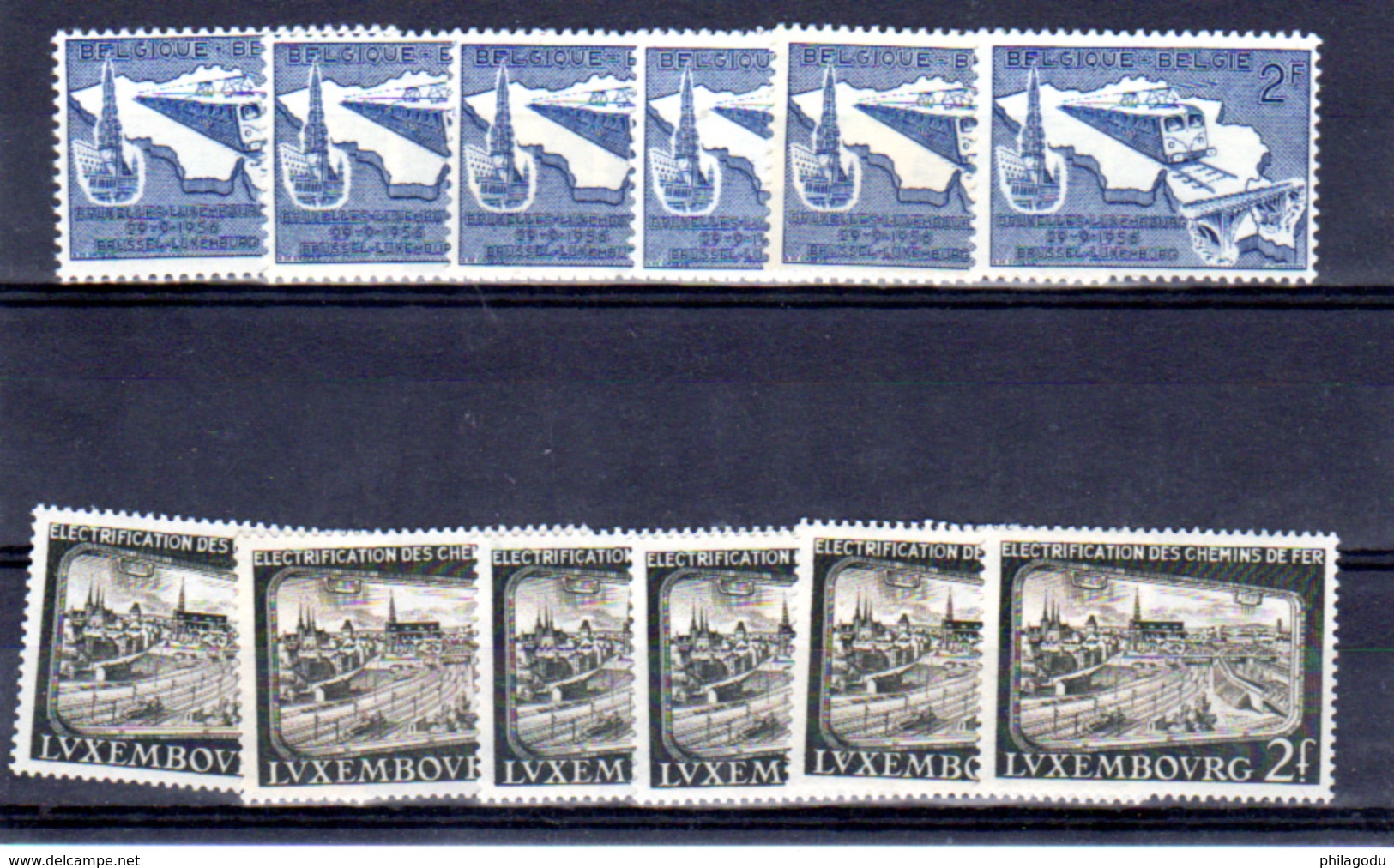 1956 Luxembourg-Belgique 1956, émission Commune, électrification Des Chemins De Fer, 6 Paires, Lux 517 Et Bel 996(**ou*) - Ungebraucht