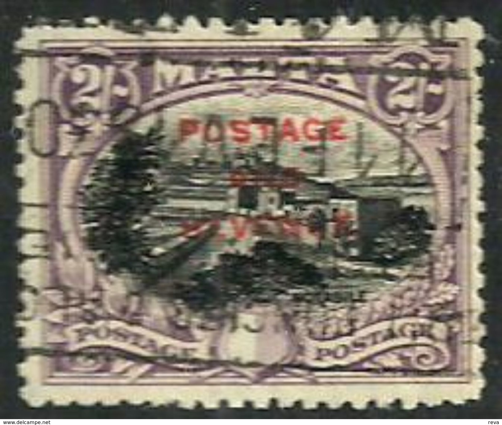 MALTA BRITISH 2/- PURPLE BUILDINGS O/P "POSTAGE.." OUT OF SET ? ISSUED 1920's (?) USEDLH SG? READ DESCRIPTION !! - Malta