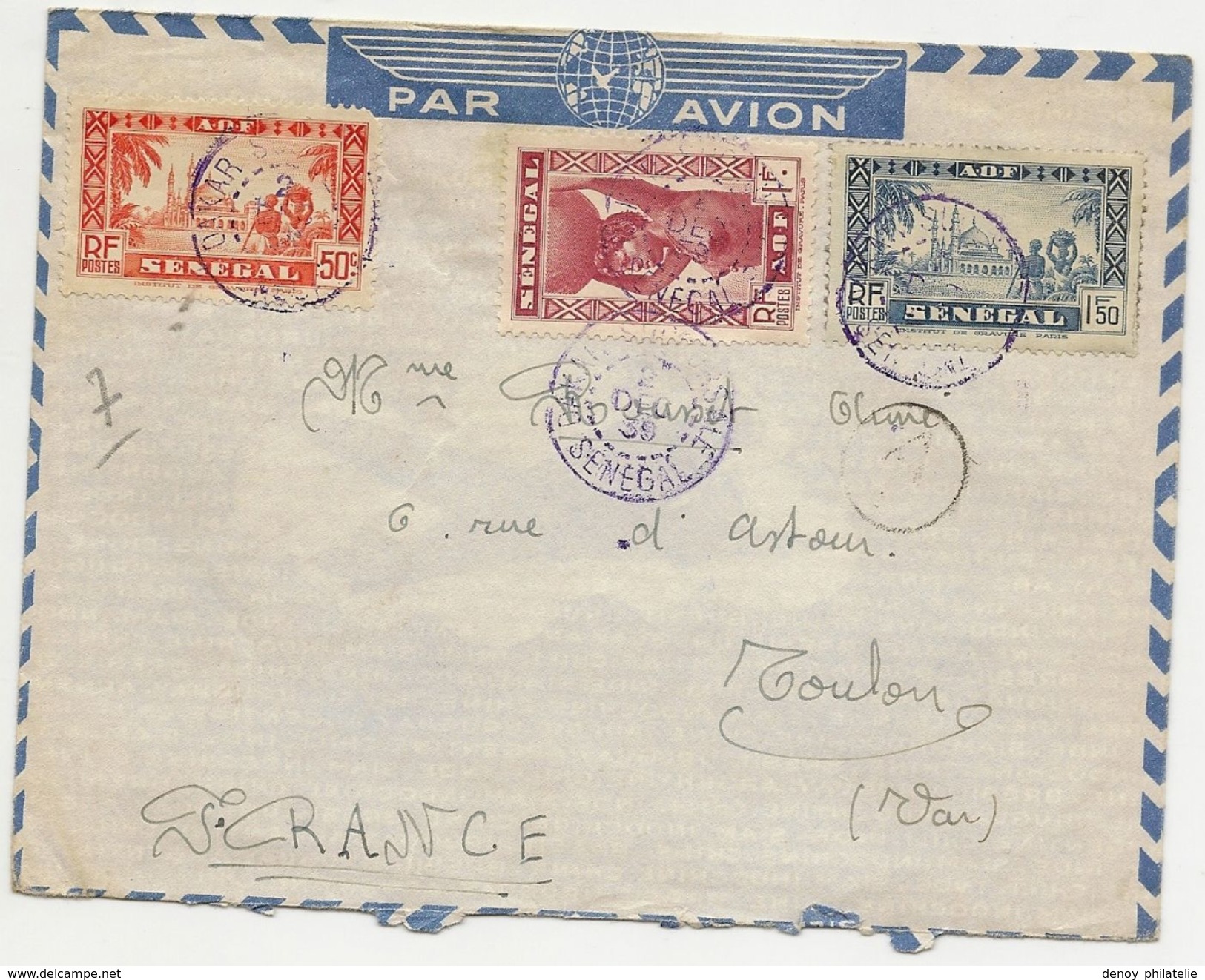 Senégal Lettre De Dakar ,pour Le Var ,  Avec Cachet De Censure, Sur Enveloppe Air France - Covers & Documents