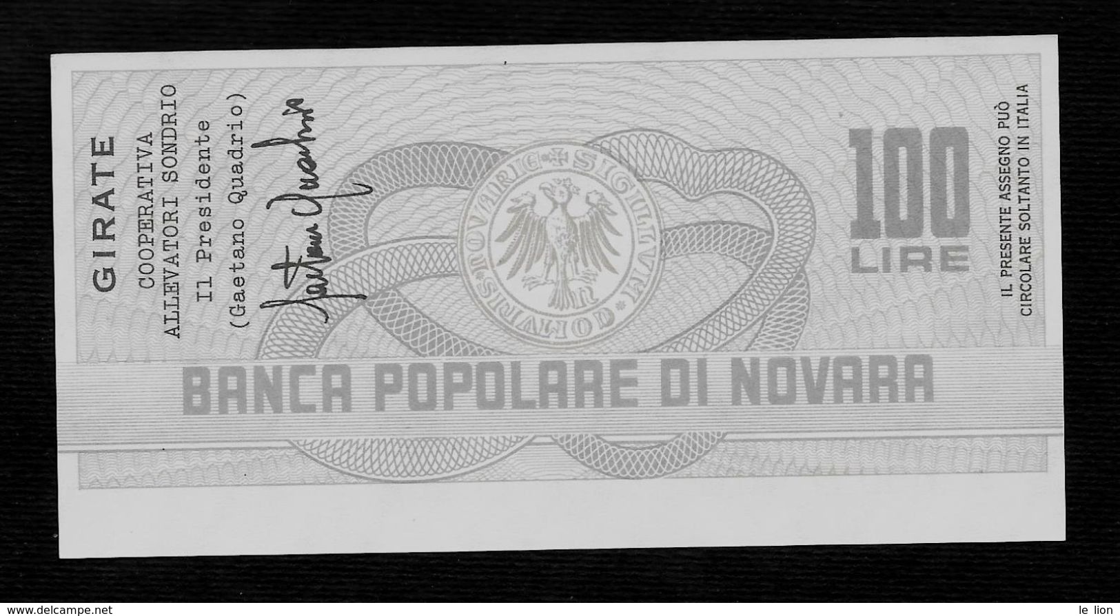 1 Mini Assegno Circolare BANCA POPOLARE NOVARA  Coop. Allev. Sondrio - FDS - [10] Cheques Y Mini-cheques