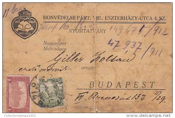 64922- BUDAPEST PARLIAMENT, HARVESTERS, STAMPS ON POSTCARD, 1922, HUNGARY - Briefe U. Dokumente