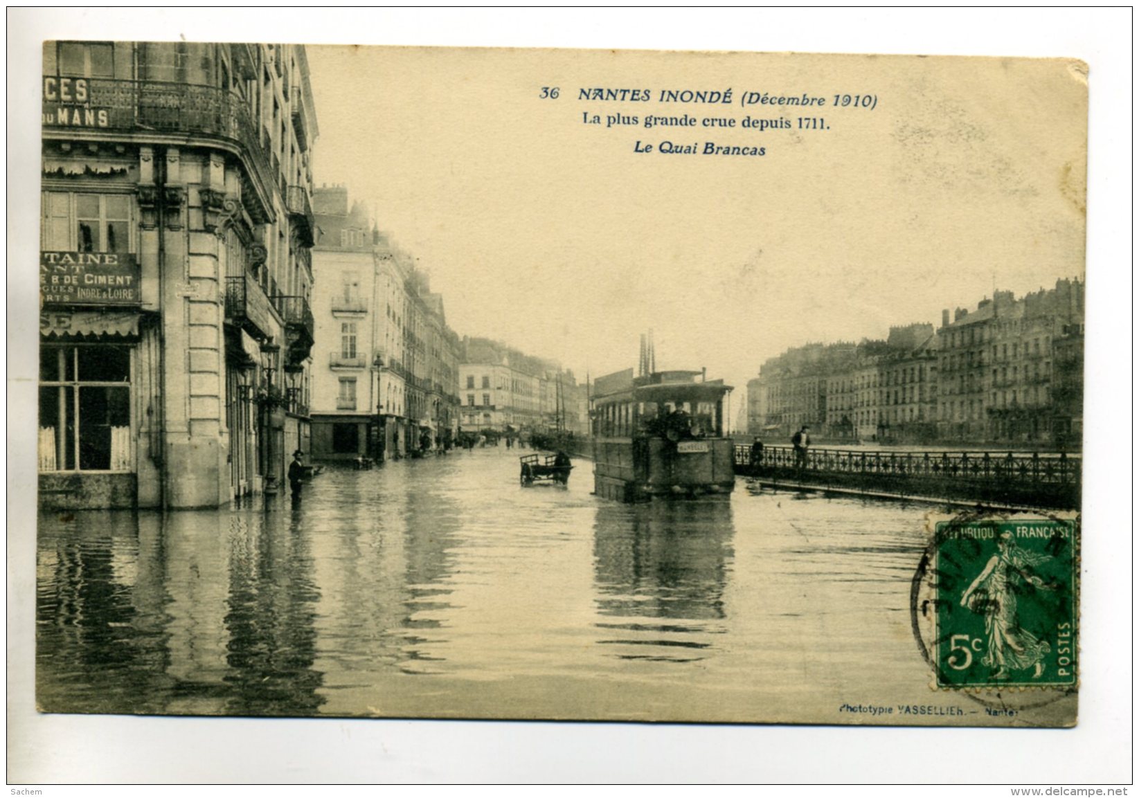 44 NANTES Inondé 1910 Le Quai Brancas Tramway Ligne Monselet     /D08 -2014 - Nantes