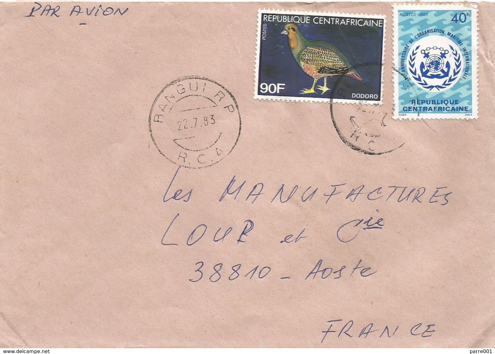 Centrafrique RCA CAR 1982 Bangui Bird Dodoro Maritime International Organisation Cover - Centraal-Afrikaanse Republiek