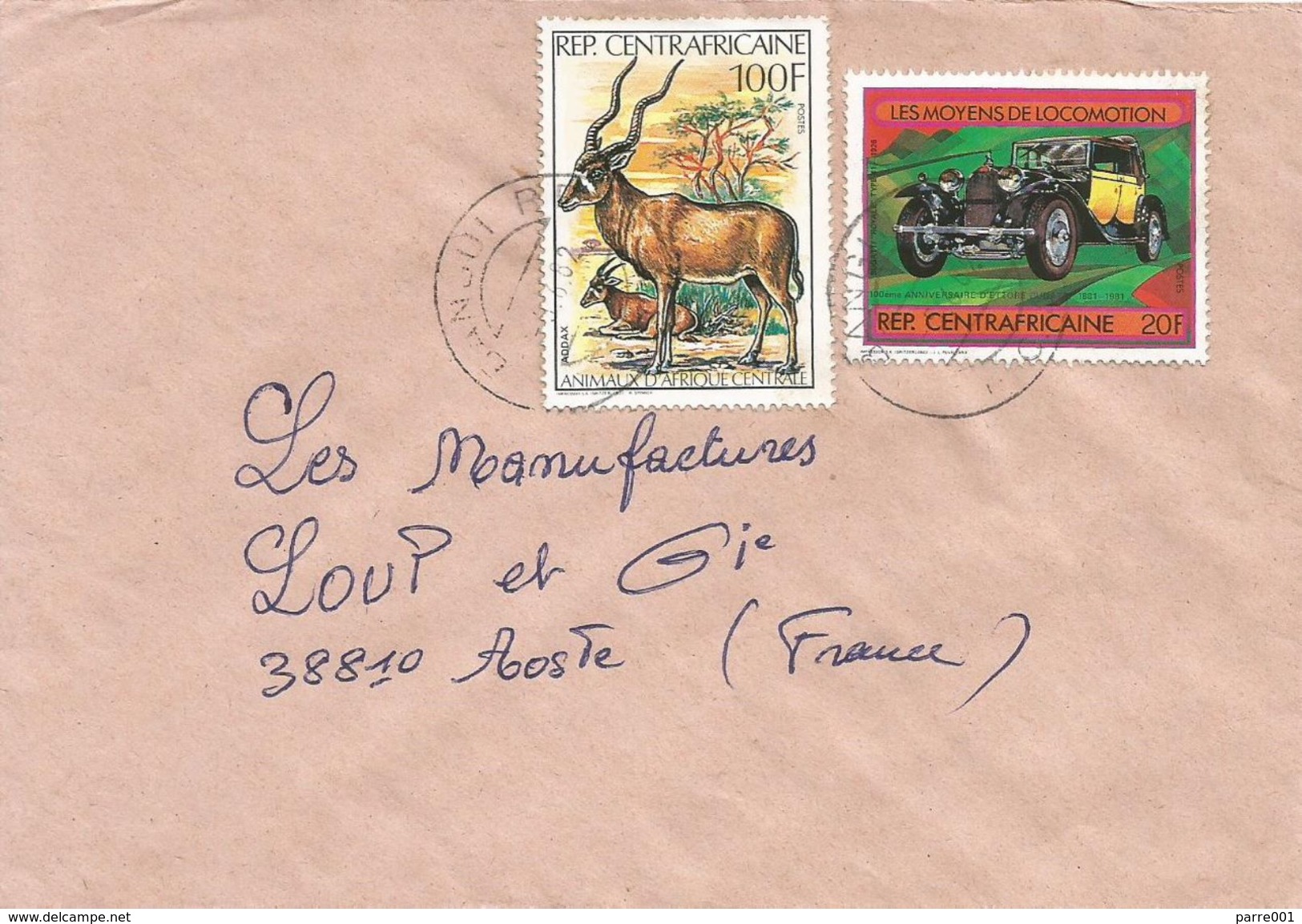 Centrafrique RCA CAR 1982 Bangui Car Bugatti Addax Antilope Cover - Centraal-Afrikaanse Republiek