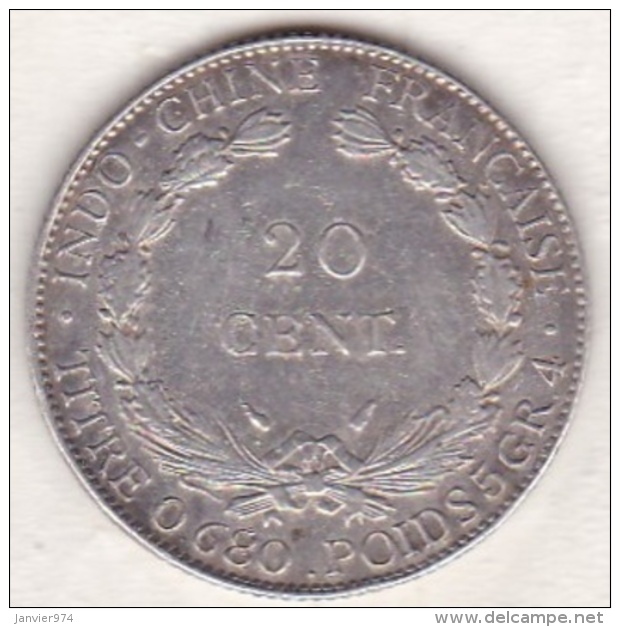 Indochine Française. 20 Cent 1937 . En Argent, Lec# 236, - French Indochina