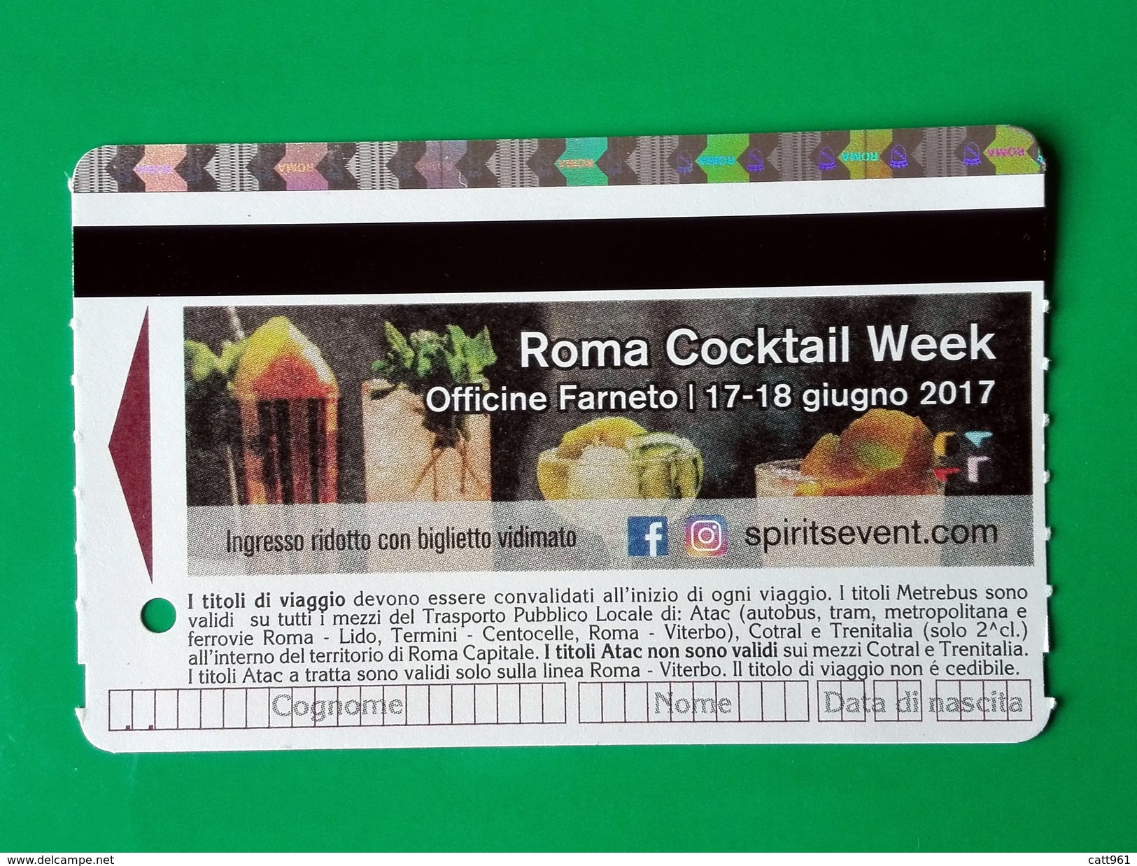 ROMA COCKTAIL WEEK BIGLIETTO BIT TICKET METREBUS ROMA - Europe