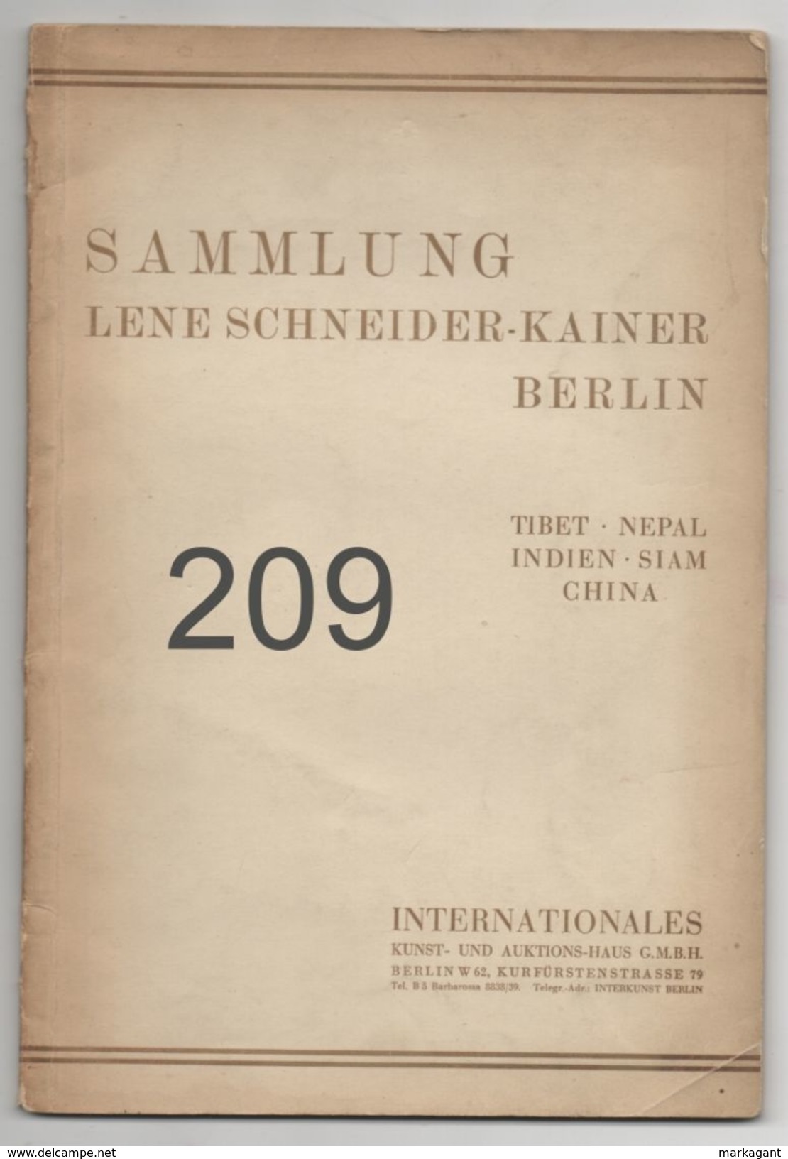 SAMMLUNG LENE SCHNEIDER - KAINER / CHINA / INDIEN / NEPAL / TIBET / SIAM (1930) - Catálogos