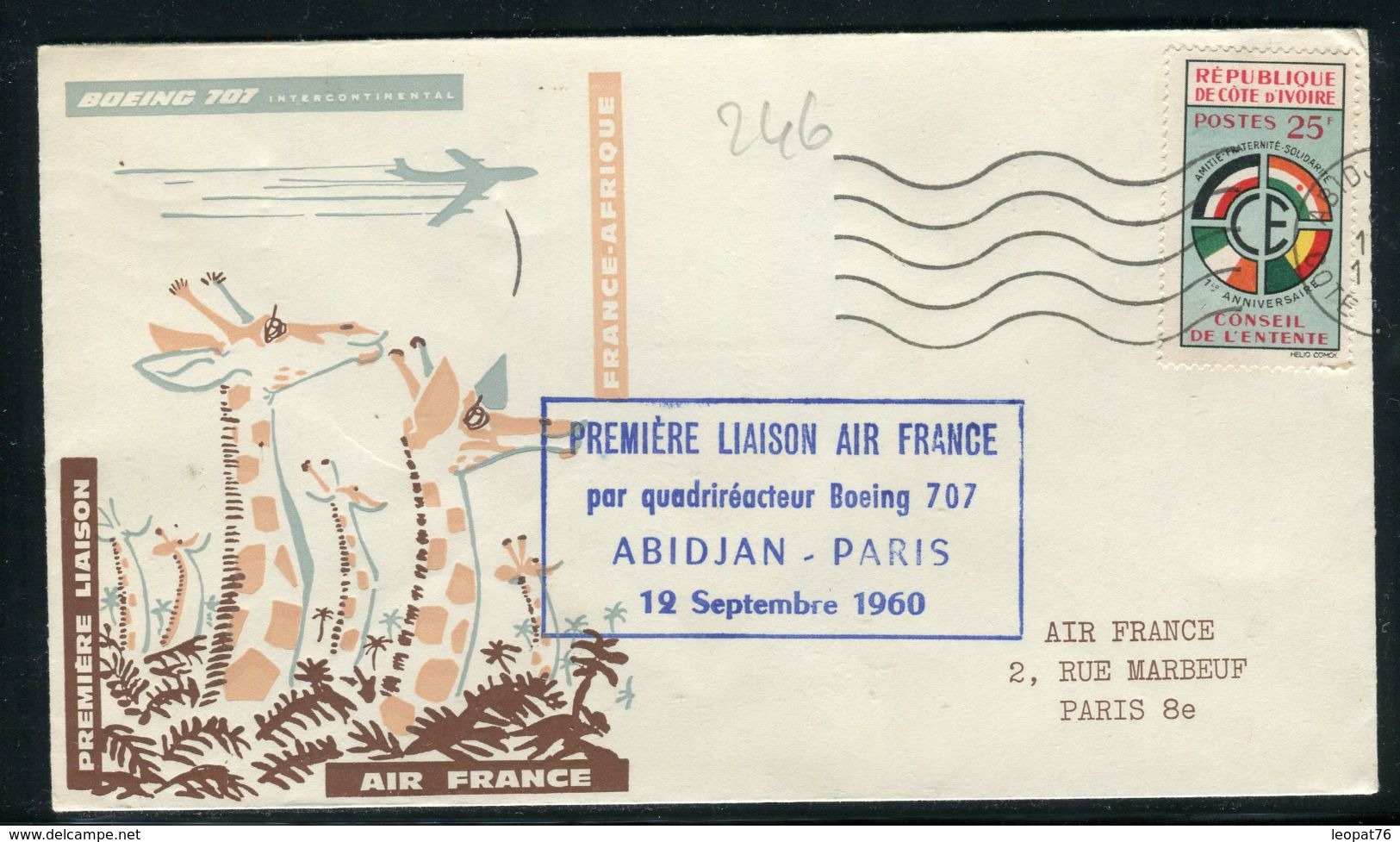 Côte D' Ivoire - Enveloppe 1 Er Vol Par Boeing 707 Abidjan / Paris En 1960 - Réf 246 - Côte D'Ivoire (1960-...)