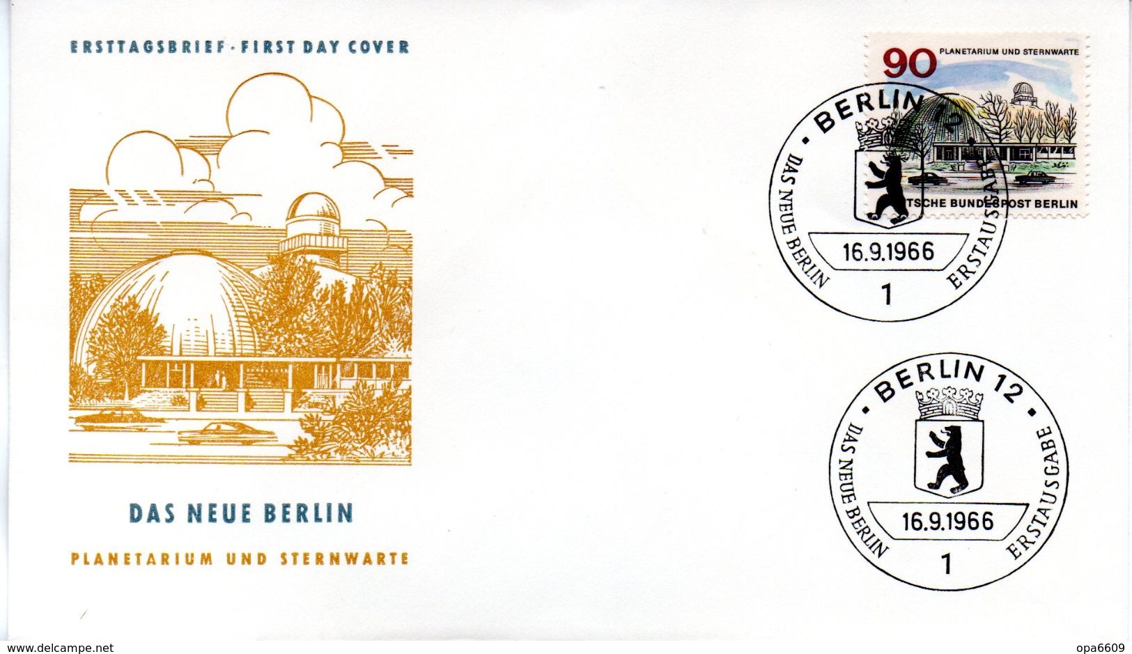 Westberlin Schmuck-FDC Mi.263 "Das Neue Berlin - Planetarium Und Wilhelm-Förster-Sternwarte" ESSt 16.9.66 BERLIN 12 - Sonstige & Ohne Zuordnung