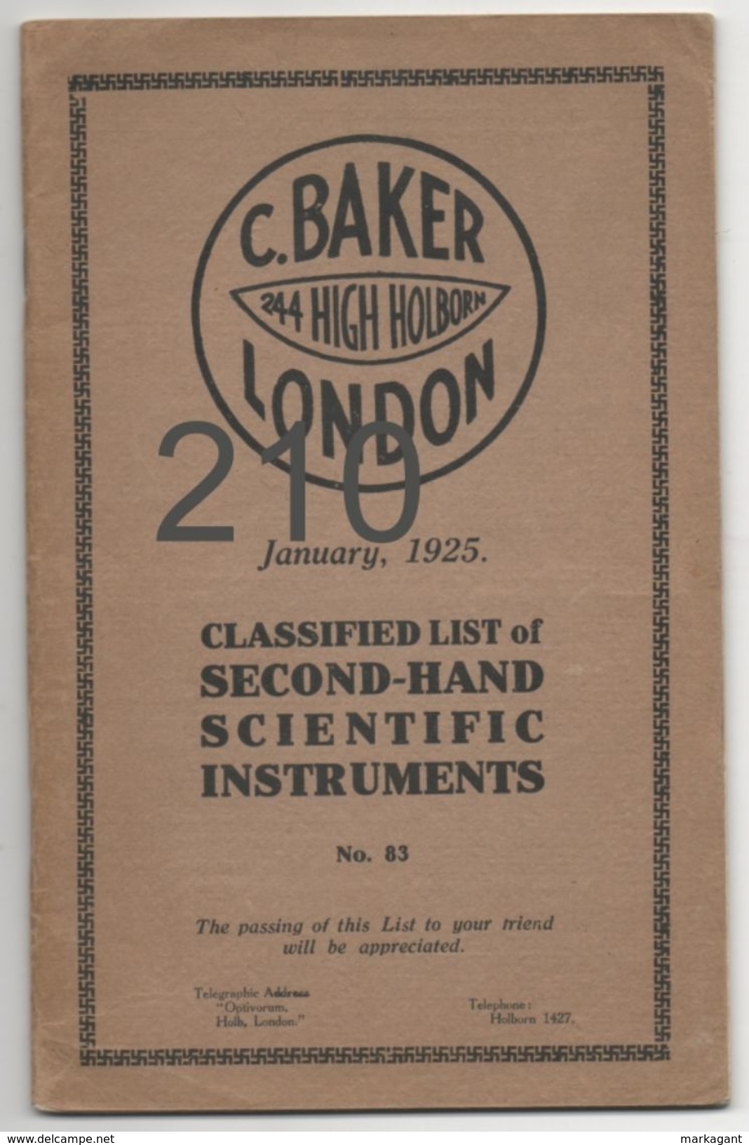 C. BAKER LONDON: CLASSIFIED LIST Of SECOND - HAND SCIENTIFIC INSTRUMENTS (1925) - Wetenschappen