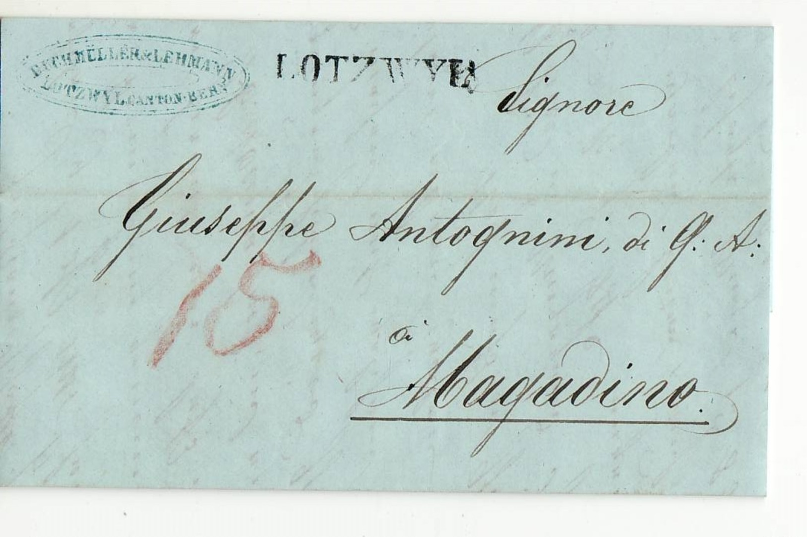 10261 HELVETIA SVIZZERA SUISSE SCHWEIZ LOTZWYL Via LARGENTHAL RO MAGADINO - WITH TEXT 1852 - 1843-1852 Timbres Cantonaux Et  Fédéraux