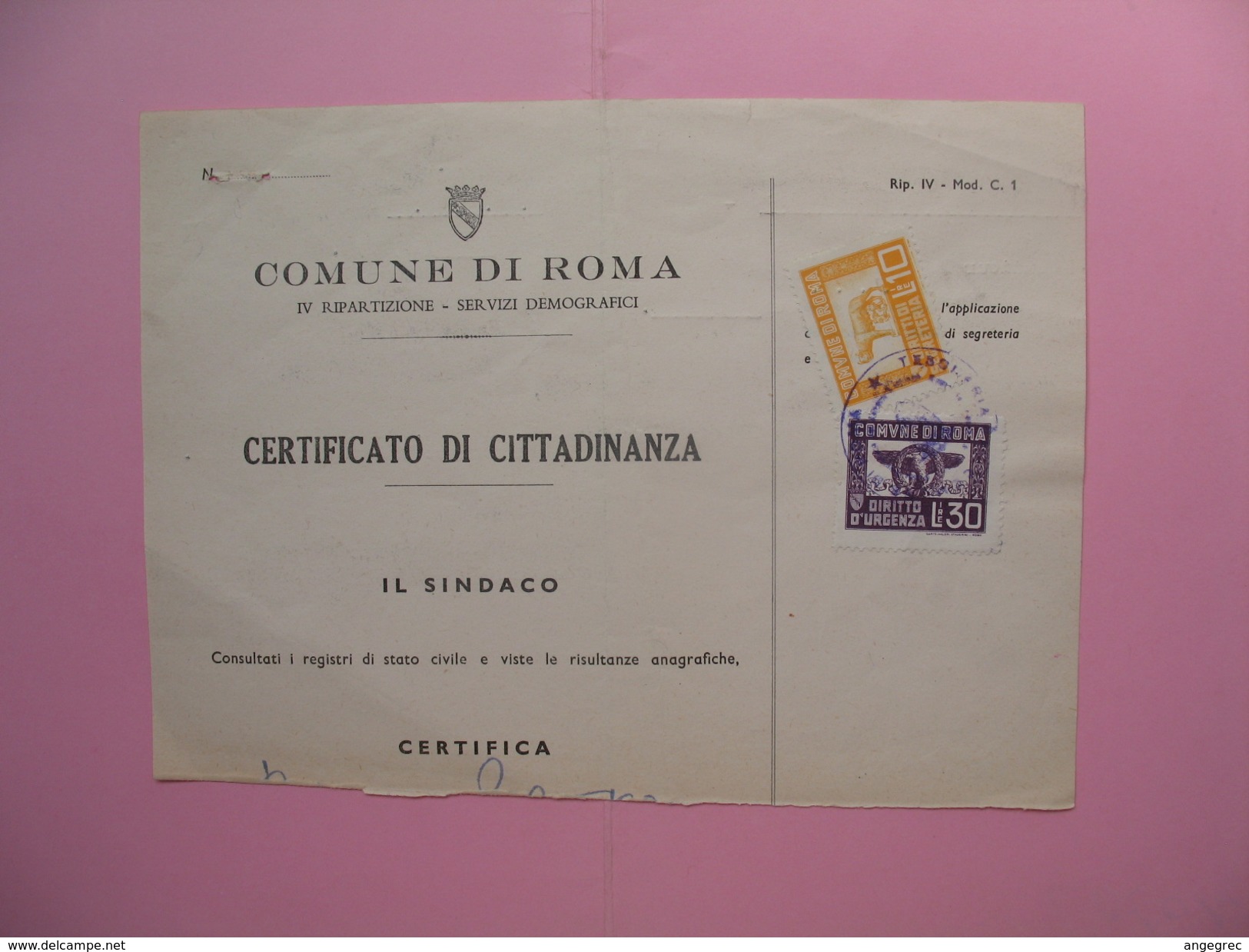 Document Avec Timbres Fiscaux  à Voir - Italie