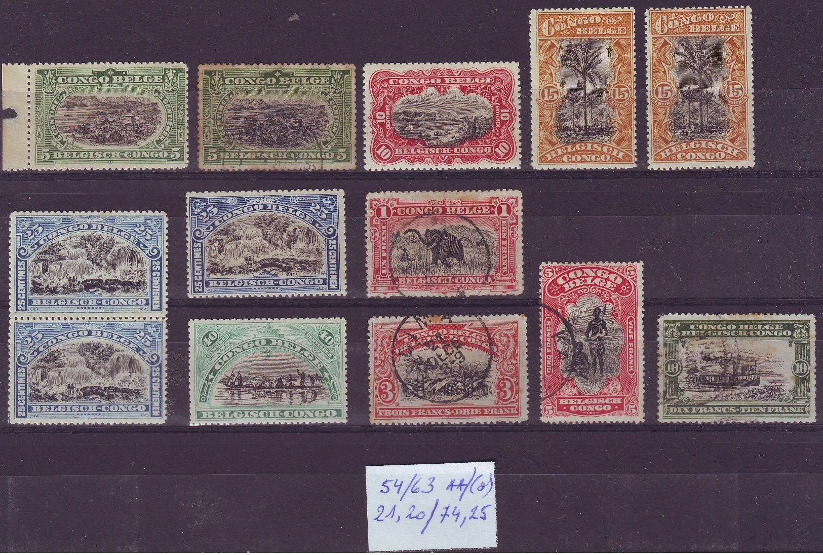 CONGO BELGE - 54 / 63 ** / (o) (LOT) - Cotes ** 21,20 &euro;, (o) 74,25 &euro; - Scans Recto / Verso (B 60) - Neufs