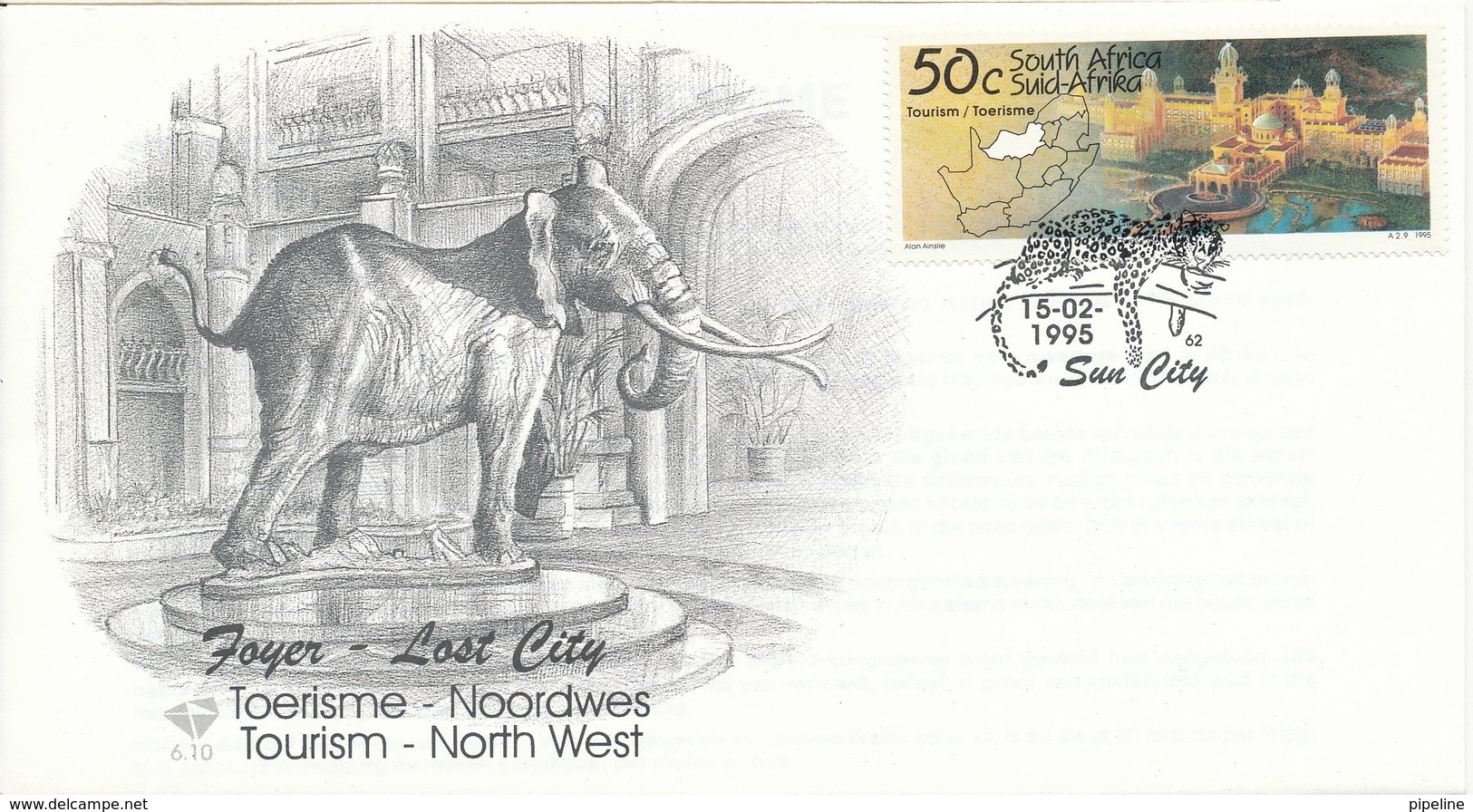 South Africa FDC 15-2-1995 ELEPHANT CASINO GAMBLING Tourism Northern Cape With Cachet - FDC