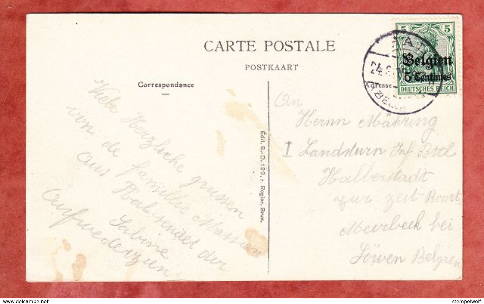 Landespost In Belgien: AK Hal, Pont Du Canal, EF Germania, Nach Loewen 1915 (41266) - Sonstige & Ohne Zuordnung