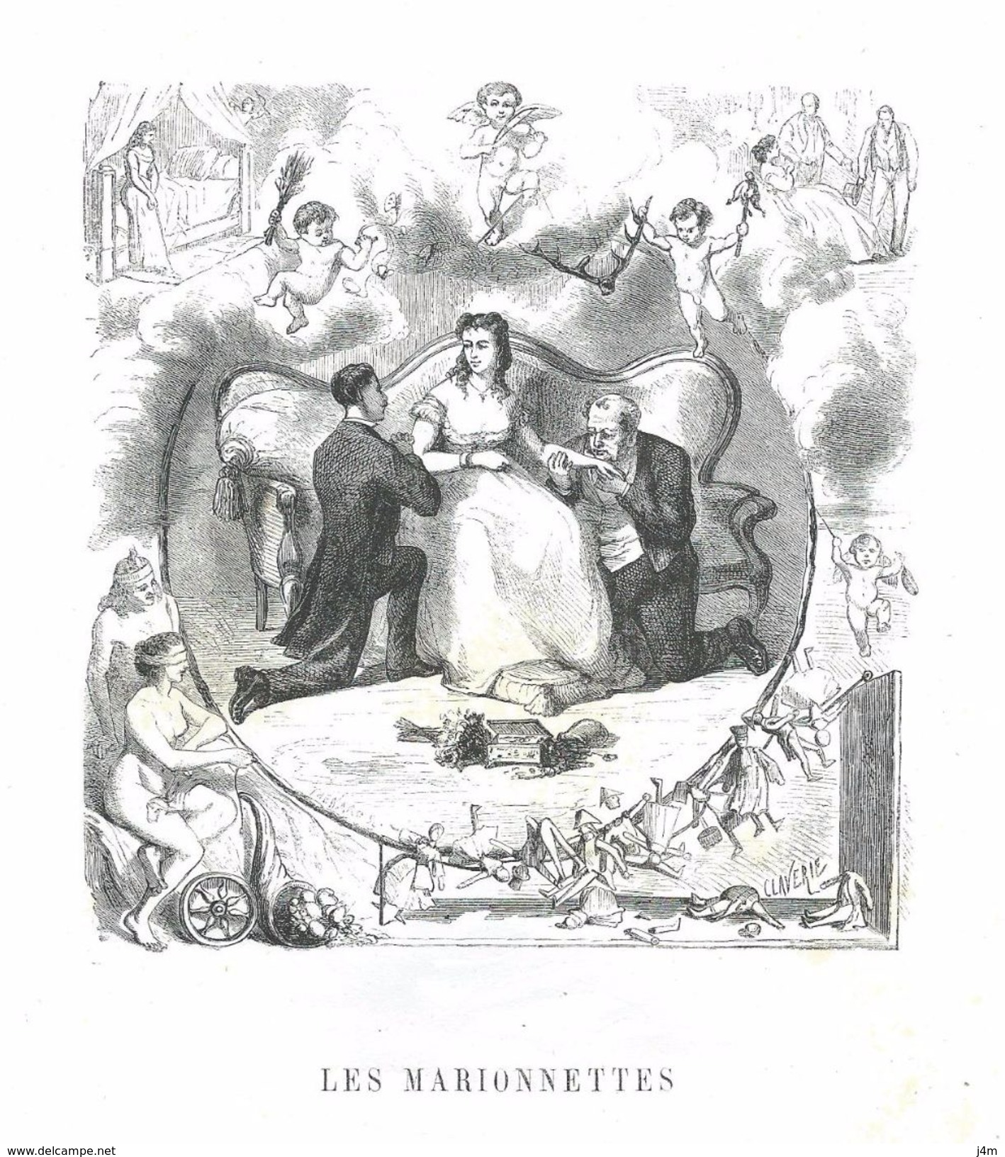 GRAVURE De 1866 Dessin De CLAVERIE Illustrant La Chanson De BERANGER " Les Marionnettes" - Prints & Engravings