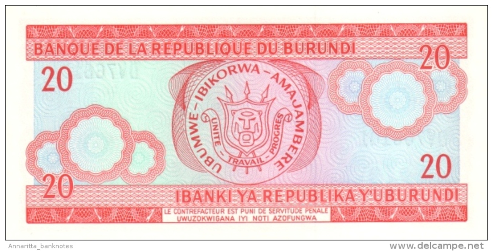 Burundi (BRB) 20 Francs 2007 UNC Cat No. P-27d / BI215n - Burundi