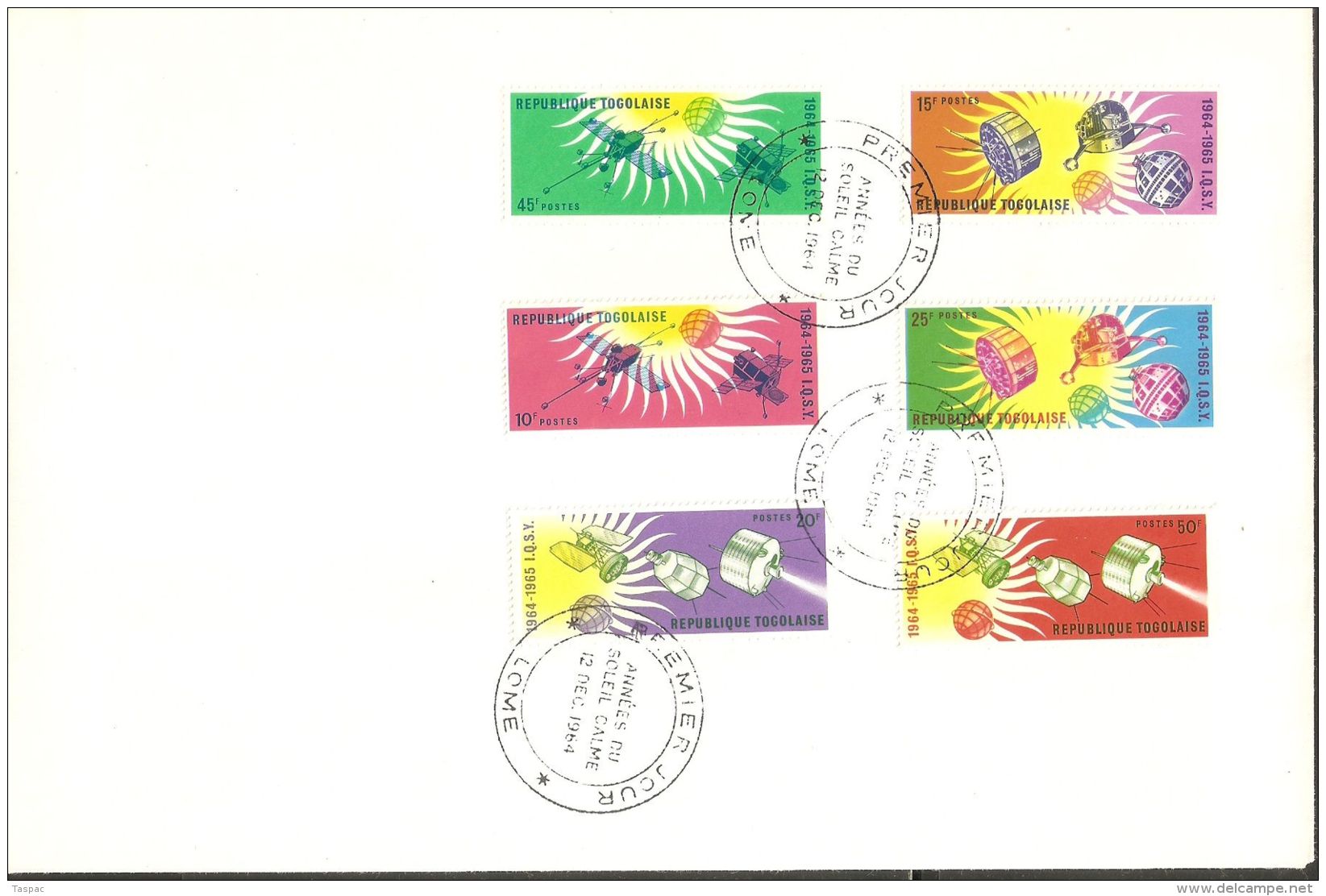 Togo 1964 FDC (2) Mi# 446-451 A, Block 17 - Intl. Quiet Sun Year / Space Satellites - Africa