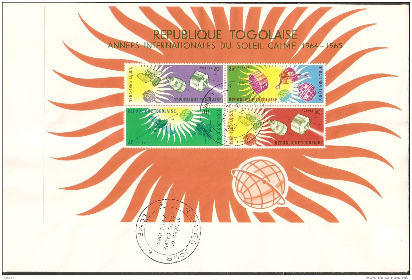 Togo 1964 FDC (2) Mi# 446-451 A, Block 17 - Intl. Quiet Sun Year / Space Satellites - Africa