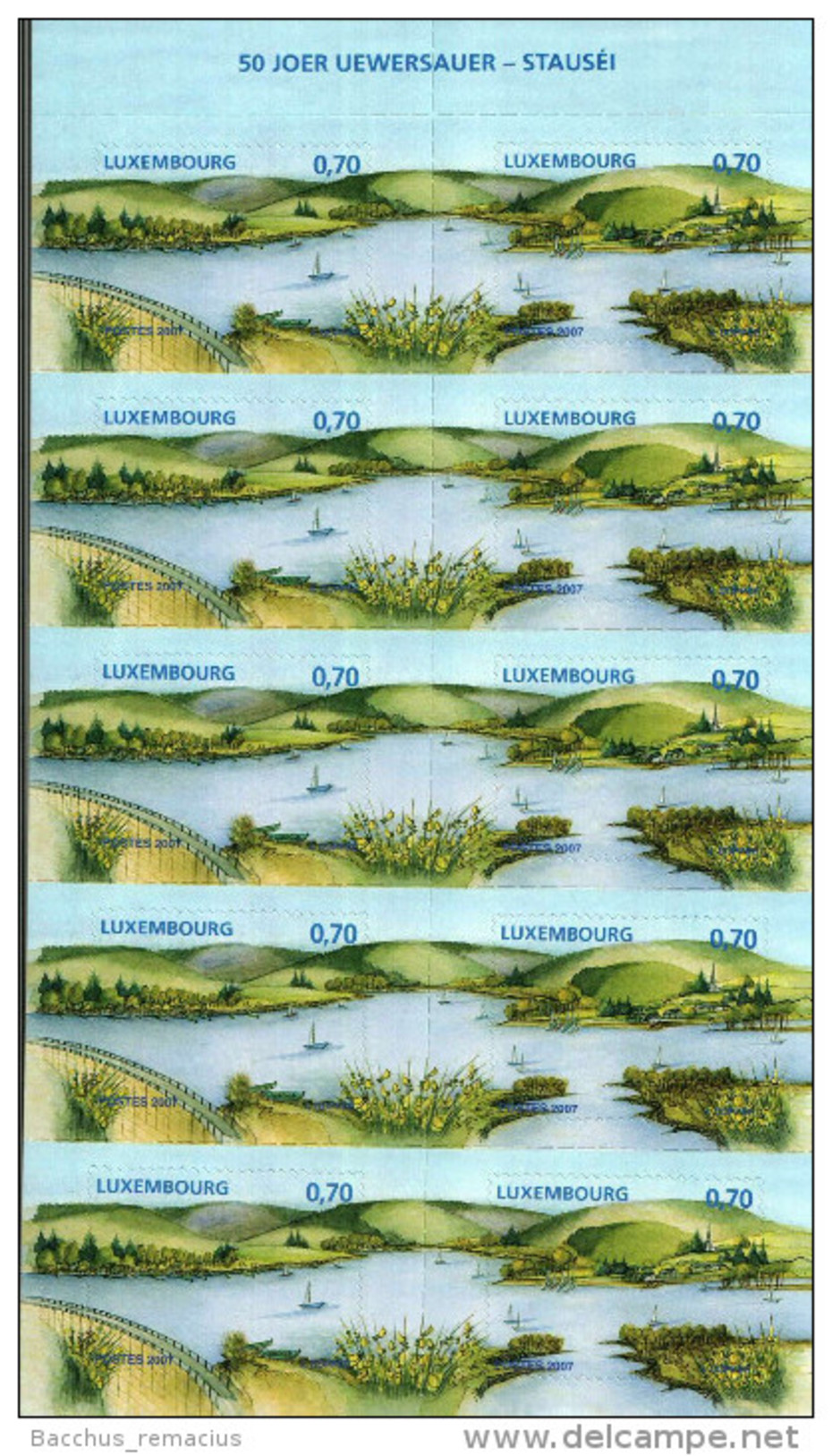 Luxembourg Feuillet De 10 Timbres à 0,70 Euro. 50 Joer Uewersauer-Stauséi 2007 - Blocks & Kleinbögen